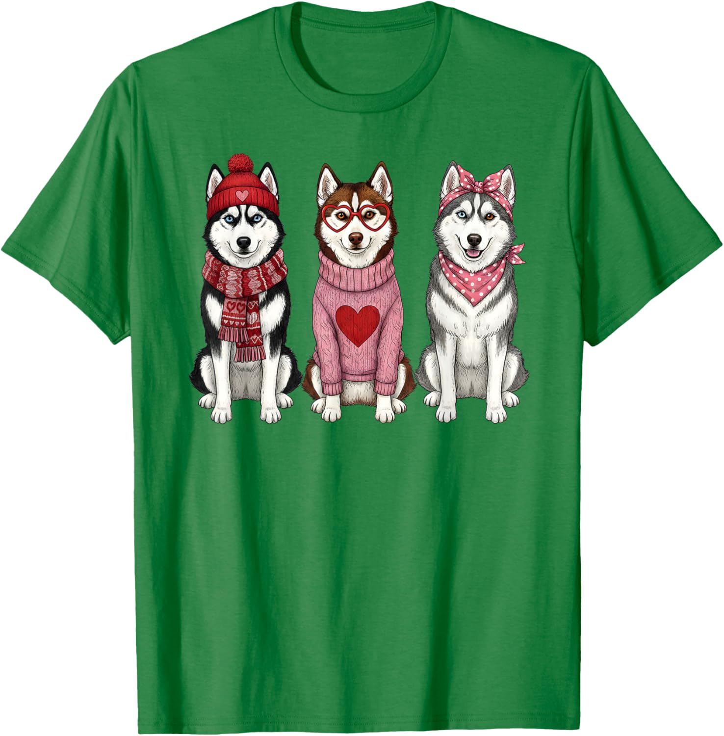 Cute Siberian Husky Valentine Huskies Dog T-Shirt - T-Shirt | Irish Green