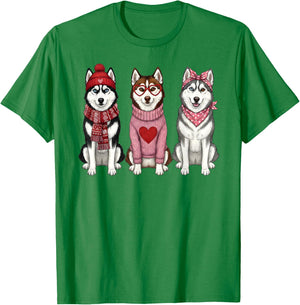 Cute Siberian Husky Valentine Huskies Dog T-Shirt - T-Shirt | Irish Green
