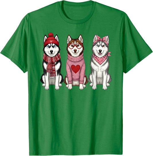 Cute Siberian Husky Valentine Huskies Dog T-Shirt - T-Shirt | Irish Green
