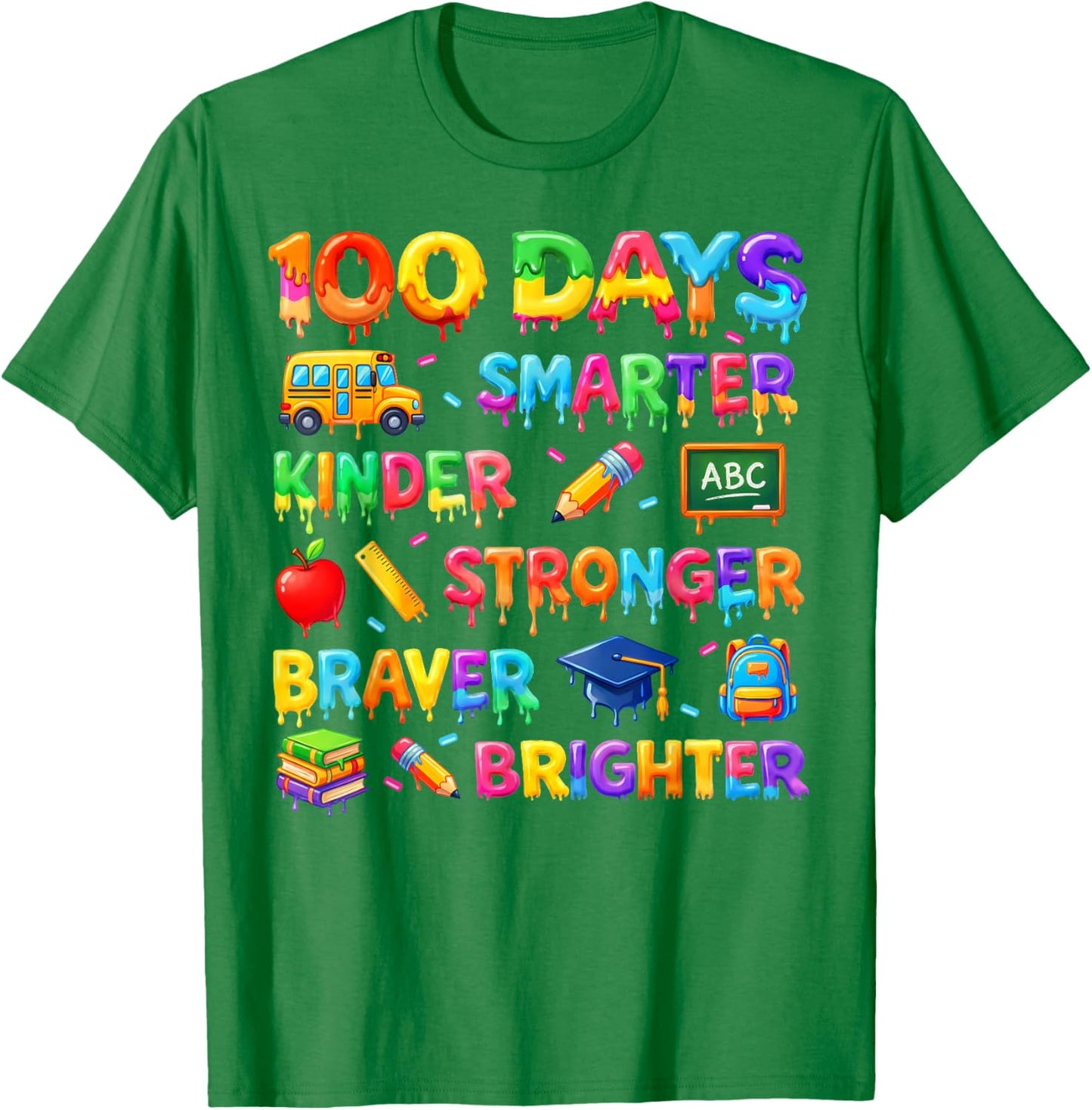 100 Days Smarter Kinder Ice Cream 100th Day of School Kids T-Shirt - T-Shirt | Irish Green