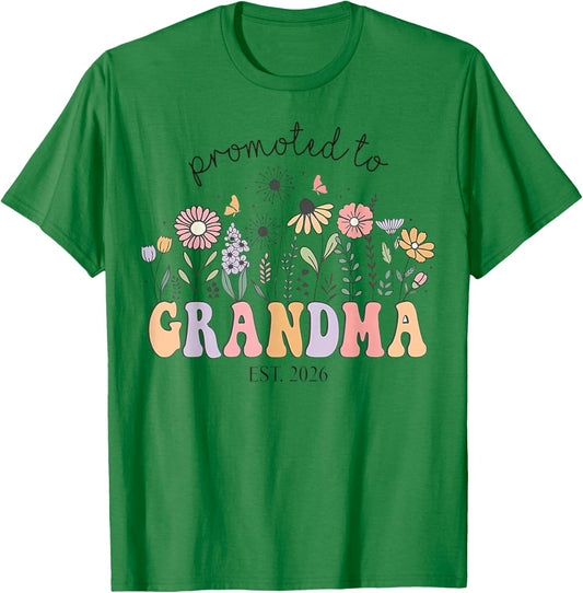 Promoted to Grandma Est 2026 Floral Future Grandmother T-Shirt - T-Shirt | Irish Green