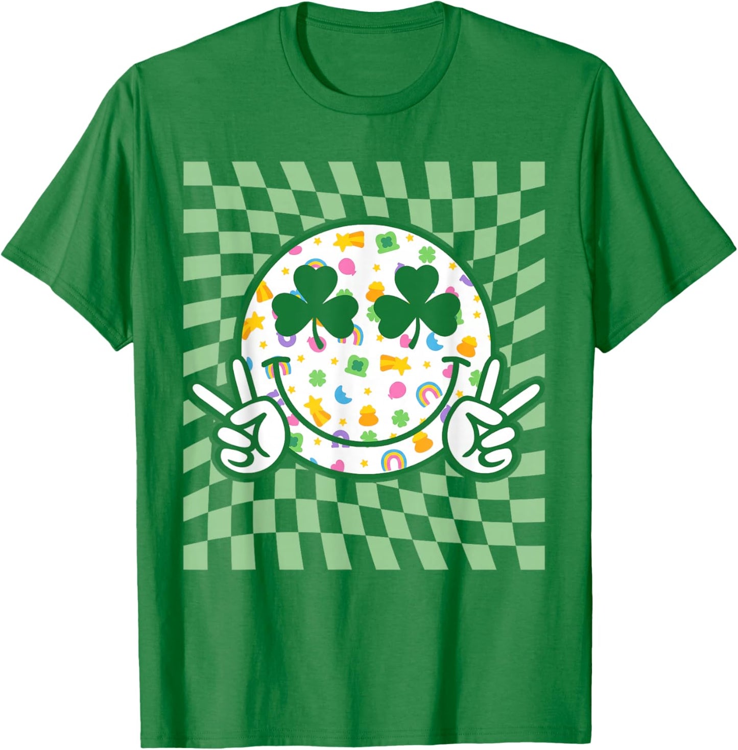 Retro Groovy Hippie Shamrock Happy St Patricks Day Kid Girl T-Shirt - T-Shirt | Irish Green