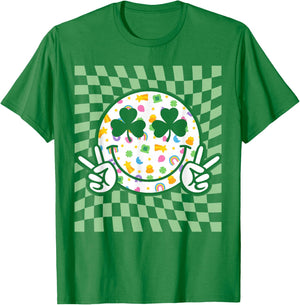 Retro Groovy Hippie Shamrock Happy St Patricks Day Kid Girl T-Shirt - T-Shirt | Irish Green