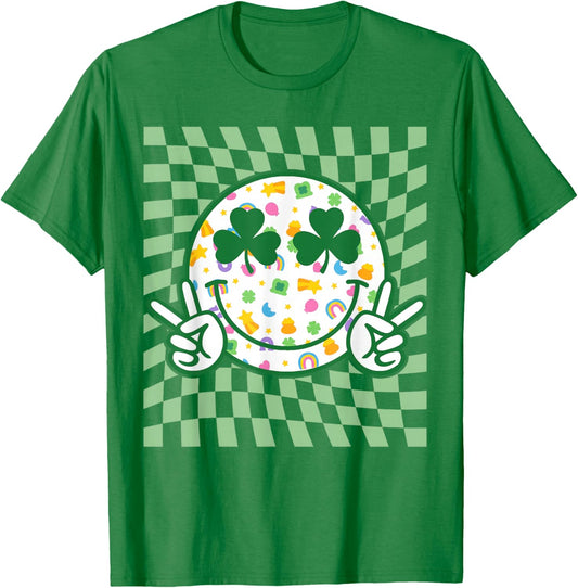 Retro Groovy Hippie Shamrock Happy St Patricks Day Kid Girl T-Shirt - T-Shirt | Irish Green