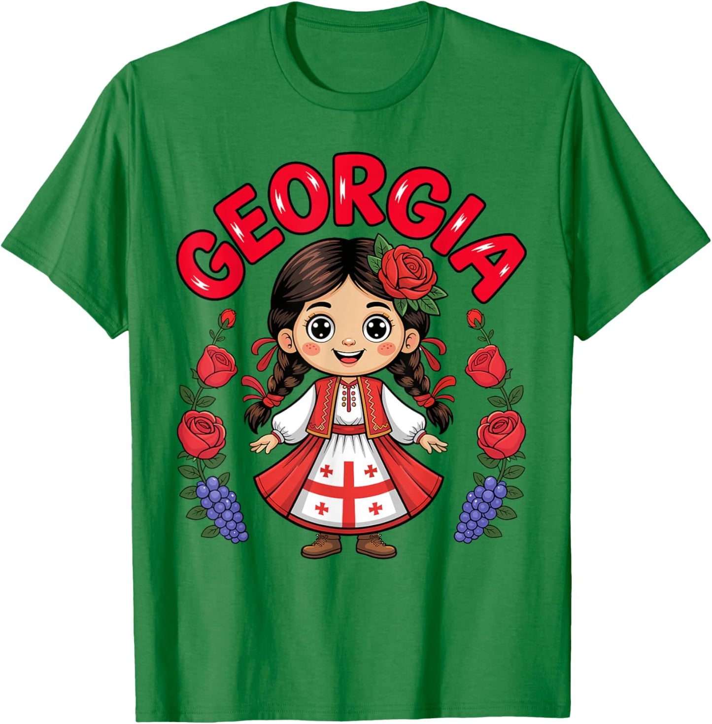 Cute Georgian Girl with Flag Dress and Roses for Kids T-Shirt - T-Shirt | Irish Green