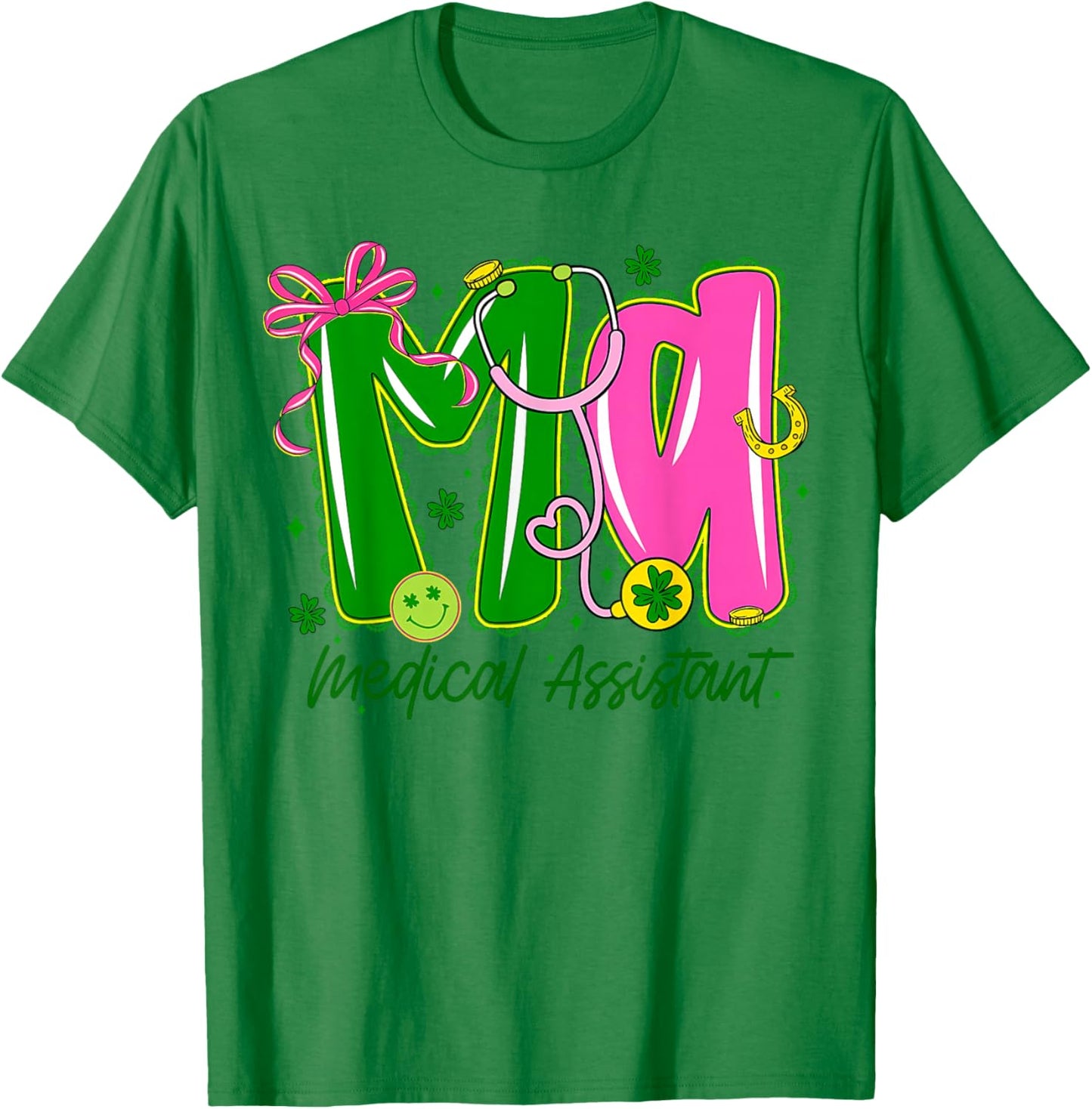 Medical Assistant MA Bow Shamrock Stethoscope Irish Nurse T-Shirt - T-Shirt | Irish Green