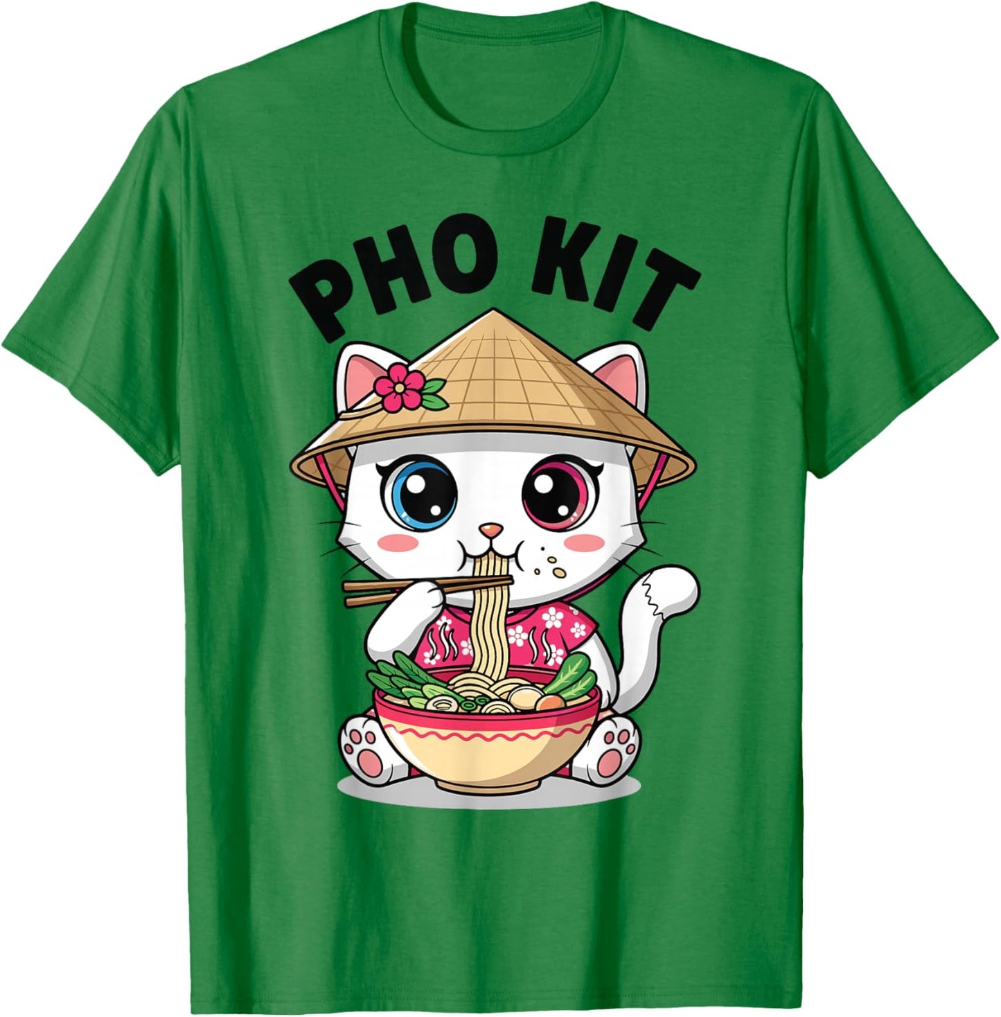 Cute Vietnamese Cat Eating Pho Funny Cat Pho Kit T-Shirt - T-Shirt | Irish Green
