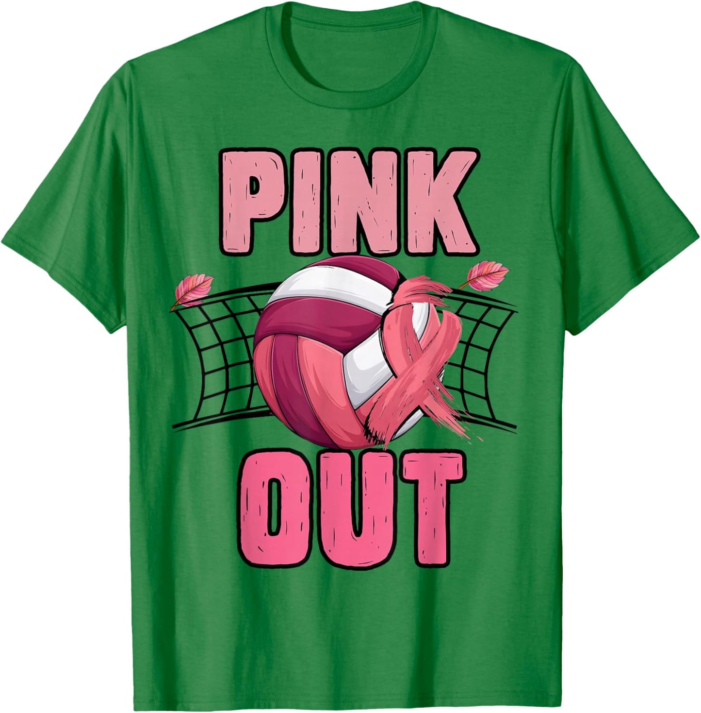 Pink Out Volleyball Breast Cancer Awareness Ribbon Volley T-Shirt - T-Shirt | Irish Green