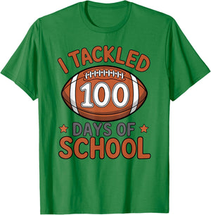100th Day of School Football Boys Kids 100 Days of School T-Shirt - T-Shirt | Irish Green
