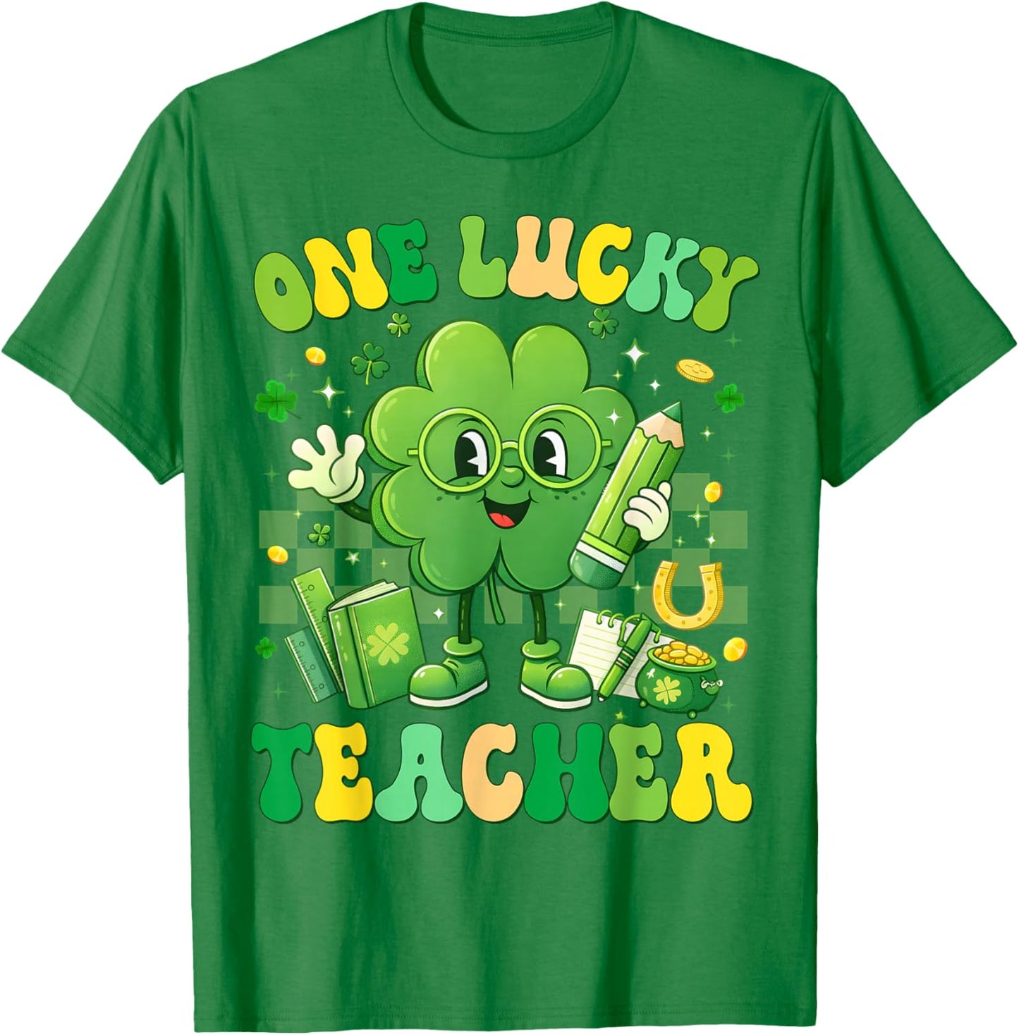 One Lucky Teacher Shamrock St Patricks Men Women T-Shirt - T-Shirt | Irish Green