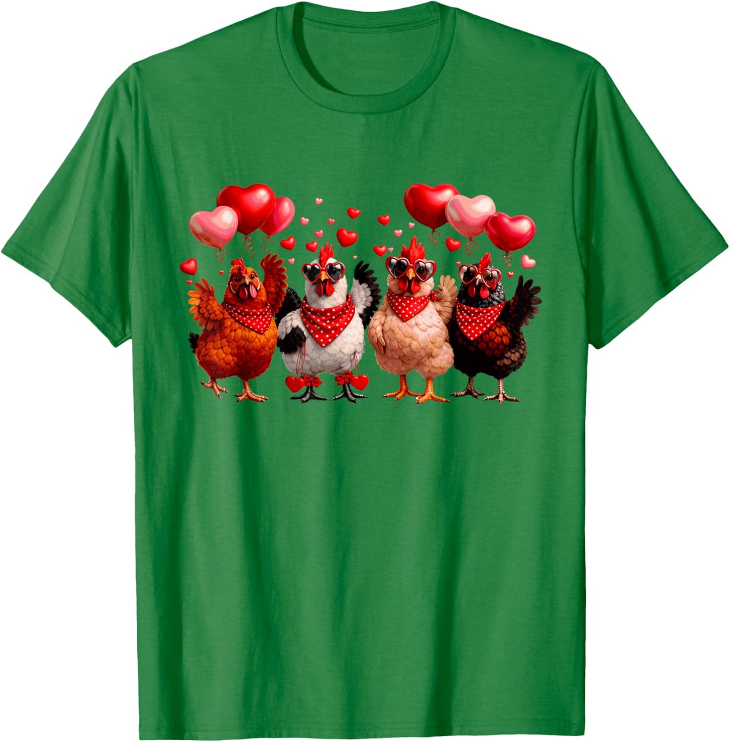 Funny Chickens & Hearts Farming Animal Happy Valentines T-Shirt - T-Shirt | Irish Green