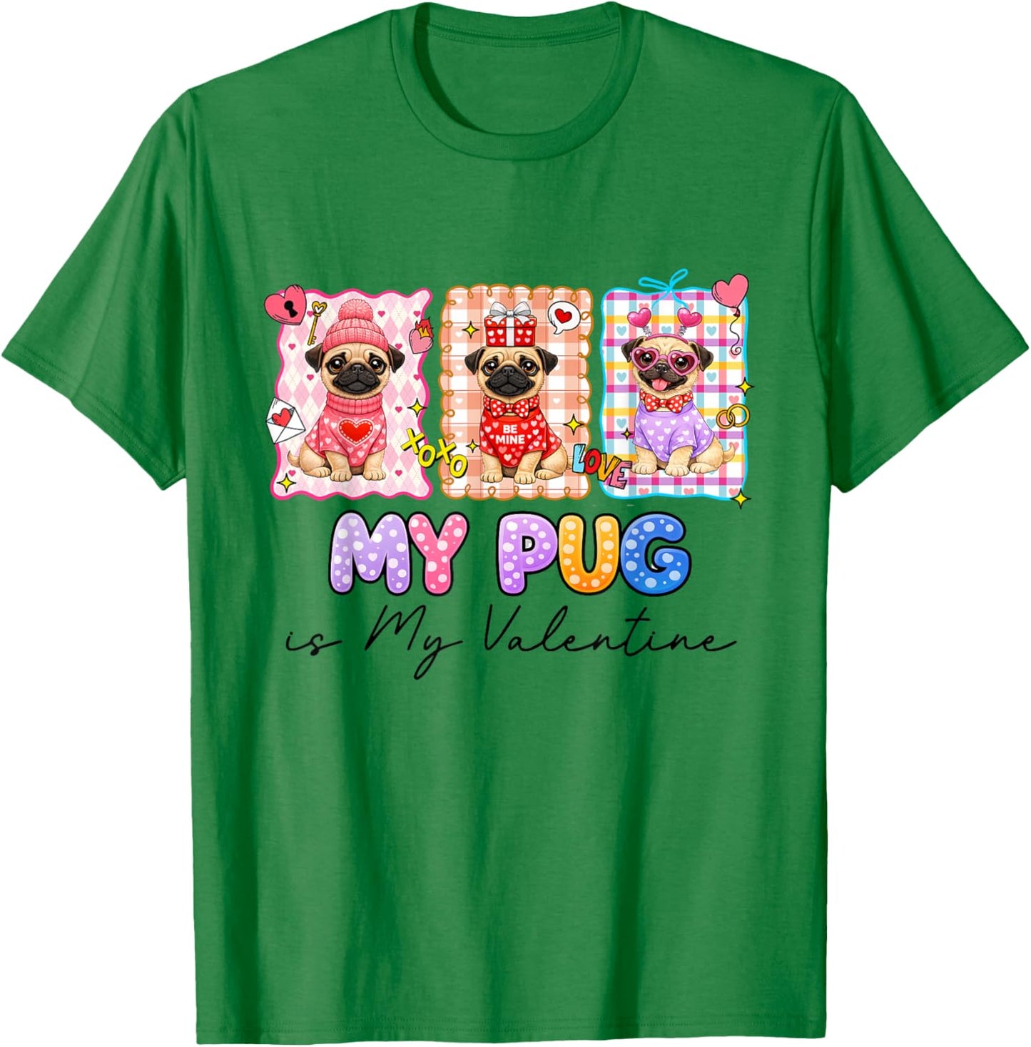 Pug is My Valentine Coquette Heart Retro Dog Love Cute T-Shirt - T-Shirt | Irish Green