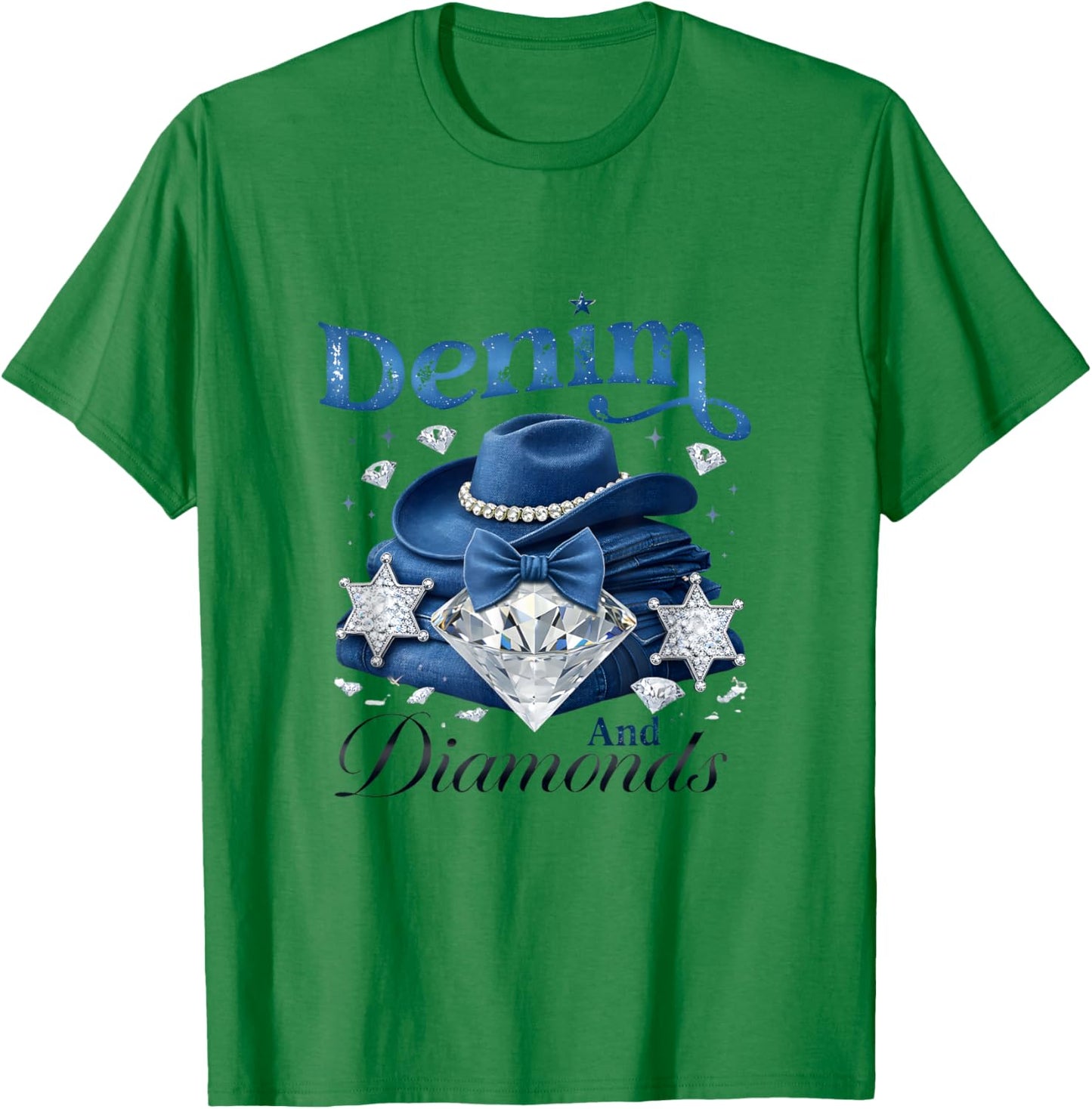 Denim and Diamonds Western Cowgirl Glam Style Men T-Shirt - T-Shirt | Irish Green