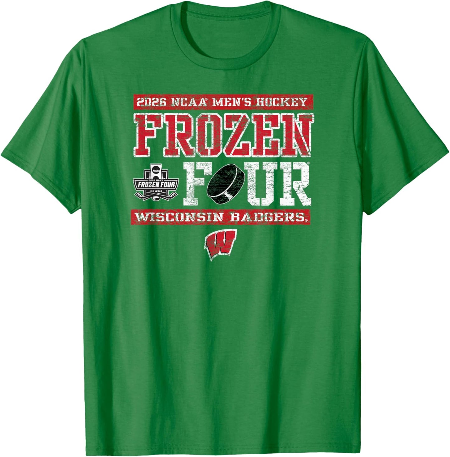 Wisconsin Badgers Frozen Four 2026 Men's Hockey Vintage Gray T-Shirt - T-Shirt | Irish Green