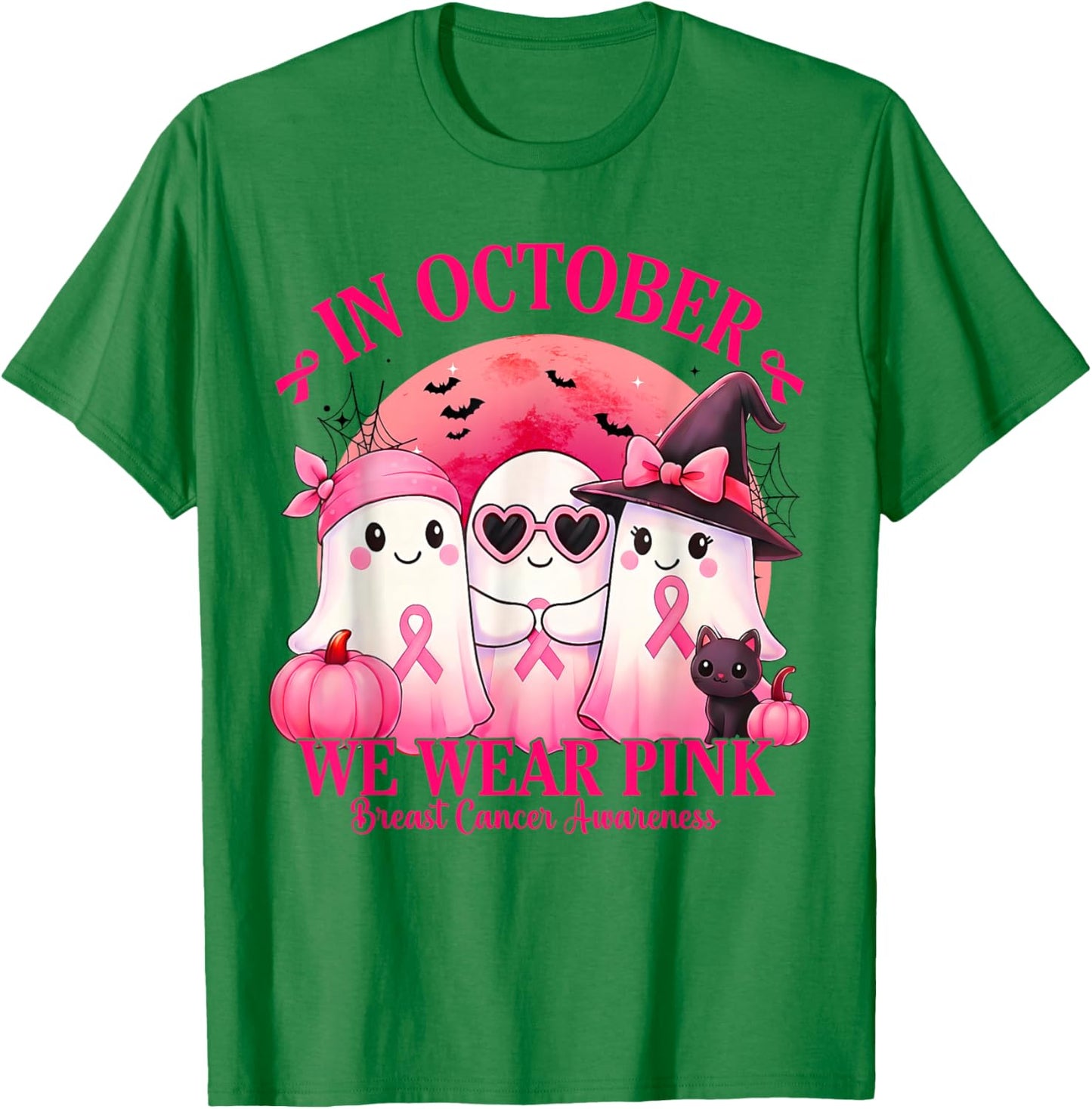 Breast Cancer Halloween Women in October We Wear Pink T-Shirt - T-Shirt | Irish Green