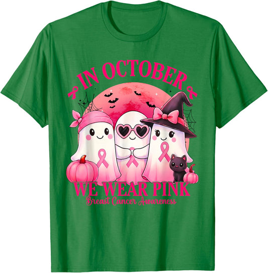 Breast Cancer Halloween Women in October We Wear Pink T-Shirt - T-Shirt | Irish Green