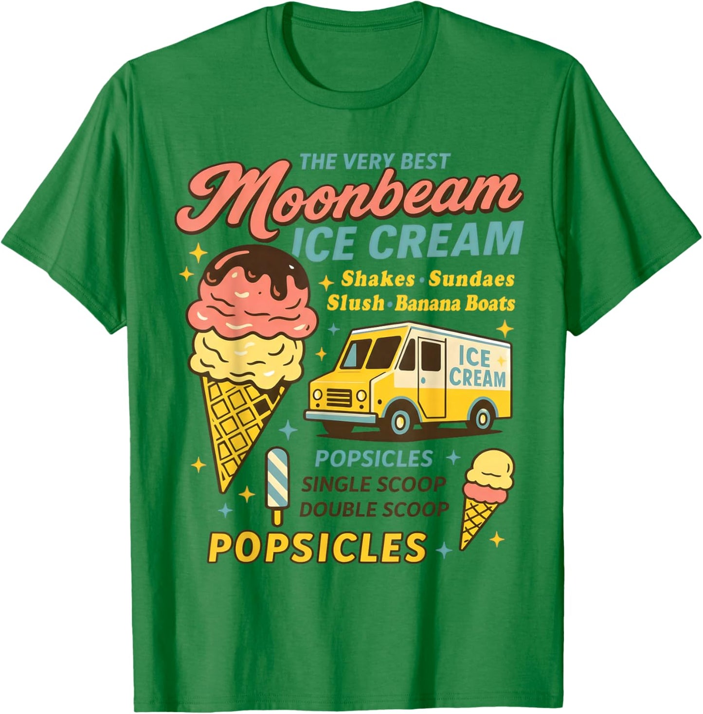 Vintage Moonbeam Ice Cream Truck Retro Double Scoop Popsicle T-Shirt - T-Shirt | Irish Green