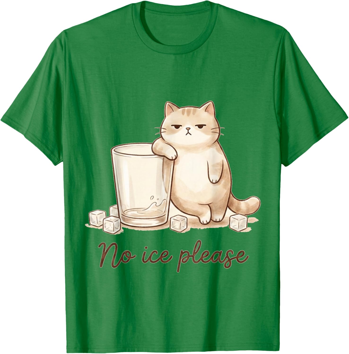 No Ice Please Cat Coffee Humor Artwork T-Shirt - T-Shirt | Irish Green
