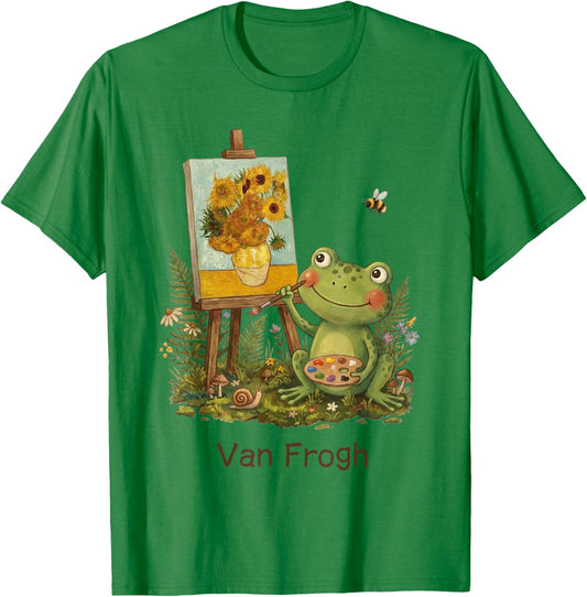 Van Gogh Funny Art Teacher Pun Cute Frog Painting Sunflowers T-Shirt - T-Shirt | Irish Green