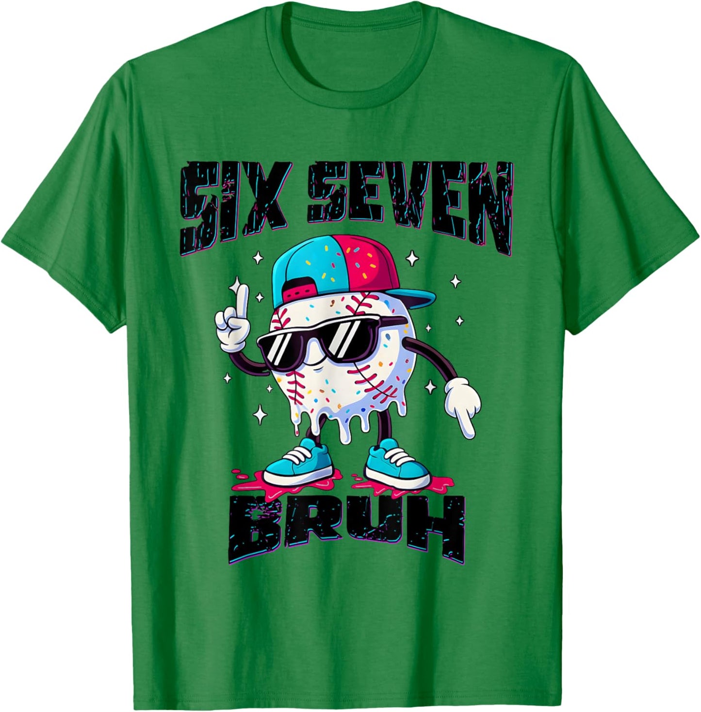 67 Meme Six Seven Funny Baseball Ice Cream Drip Girls Boys T-Shirt - T-Shirt | Irish Green