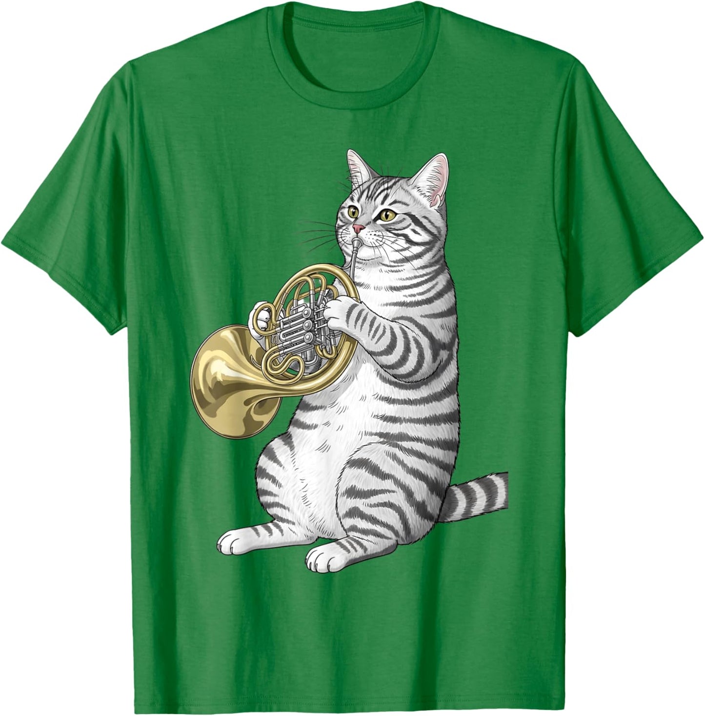 Funny Cat Playing French Horn Player Men Women Kids Boys T-Shirt - T-Shirt | Irish Green