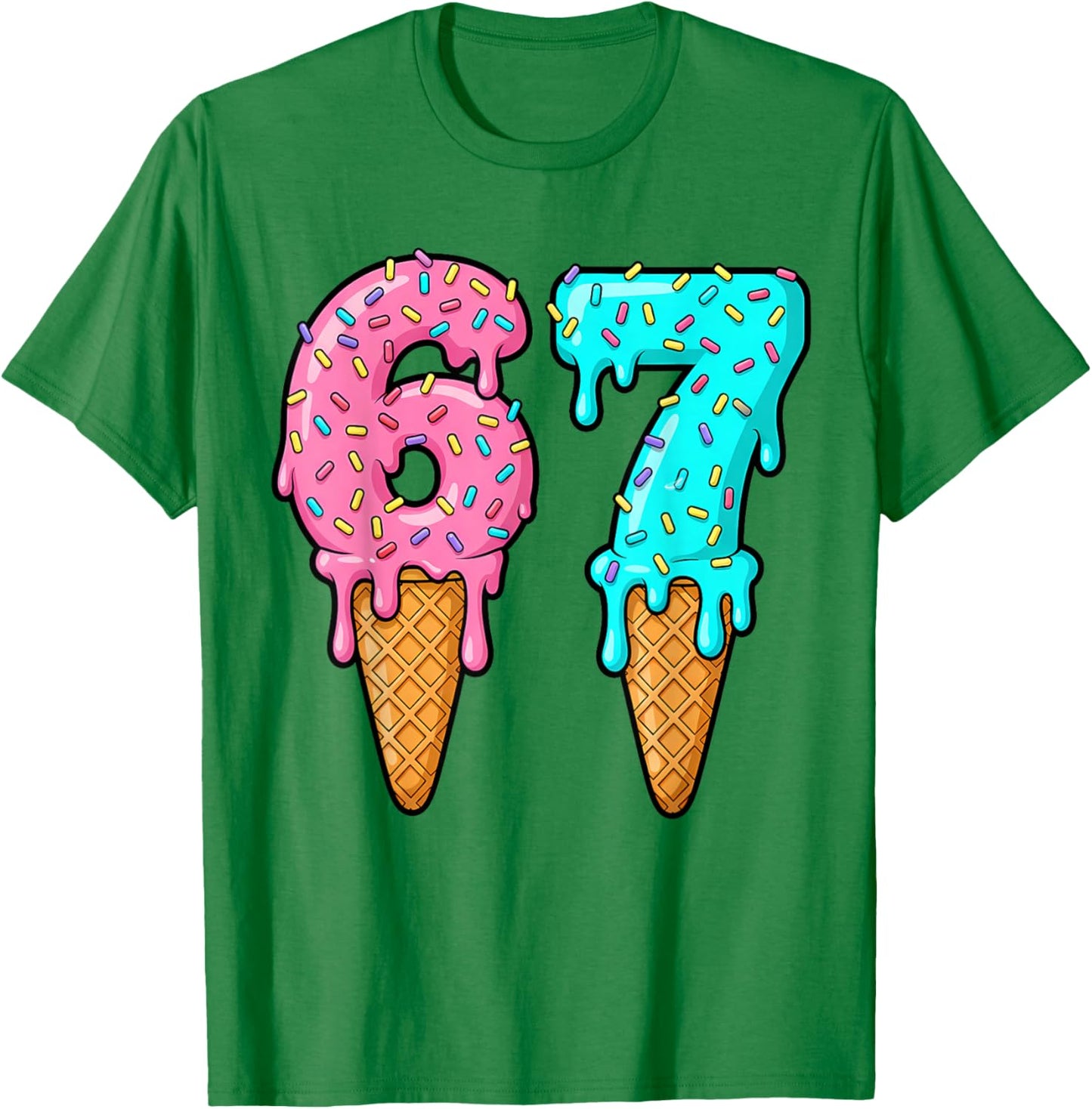 67 Ice Cream Drip Meme Funny Six Seven Gen Alpha Slang T-Shirt - T-Shirt | Irish Green