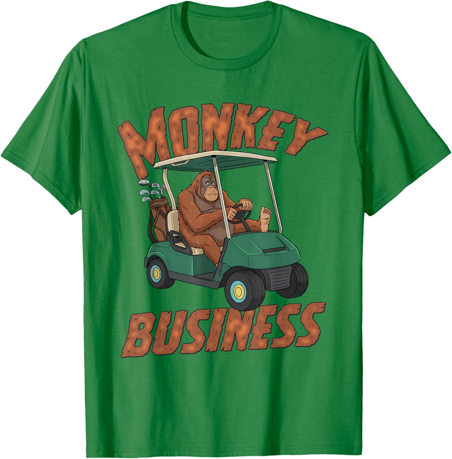 Golf Lover Orangutan Driving Golf Cart Monkey Business T-Shirt - T-Shirt | Irish Green