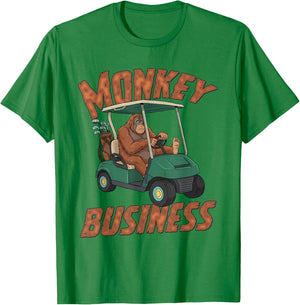 Golf Lover Orangutan Driving Golf Cart Monkey Business T-Shirt - T-Shirt | Irish Green