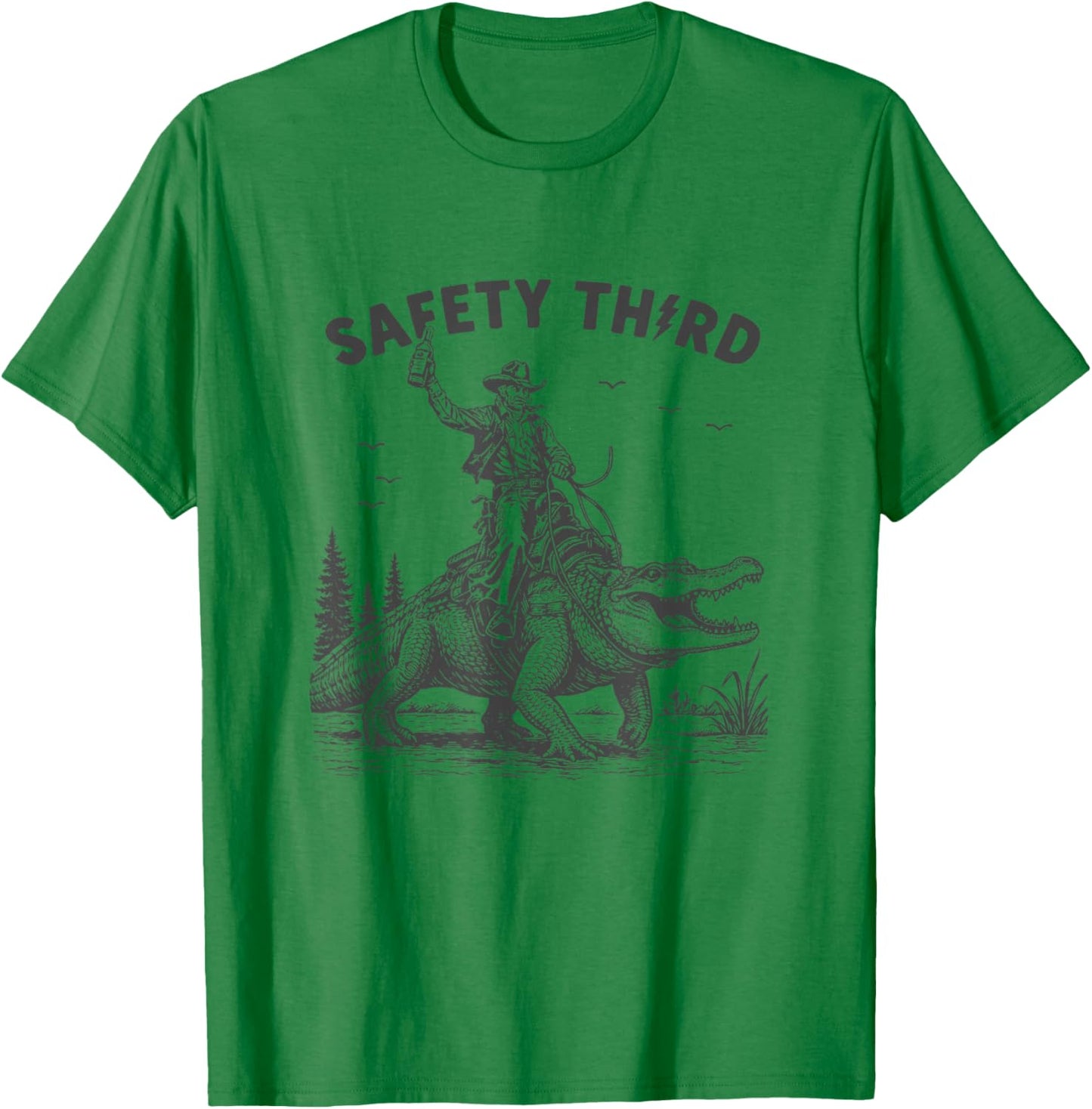 Alligator Safety Third Funny Wild Cowboy T-Shirt - T-Shirt | Irish Green