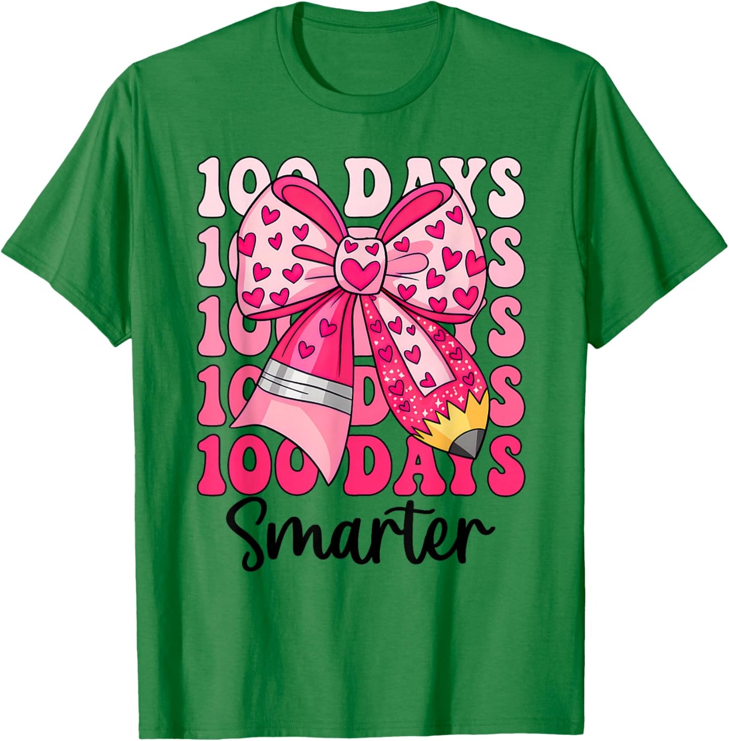 100 Days Smarter Coquette Bow Girls Kids 100th Day of School T-Shirt - T-Shirt | Irish Green