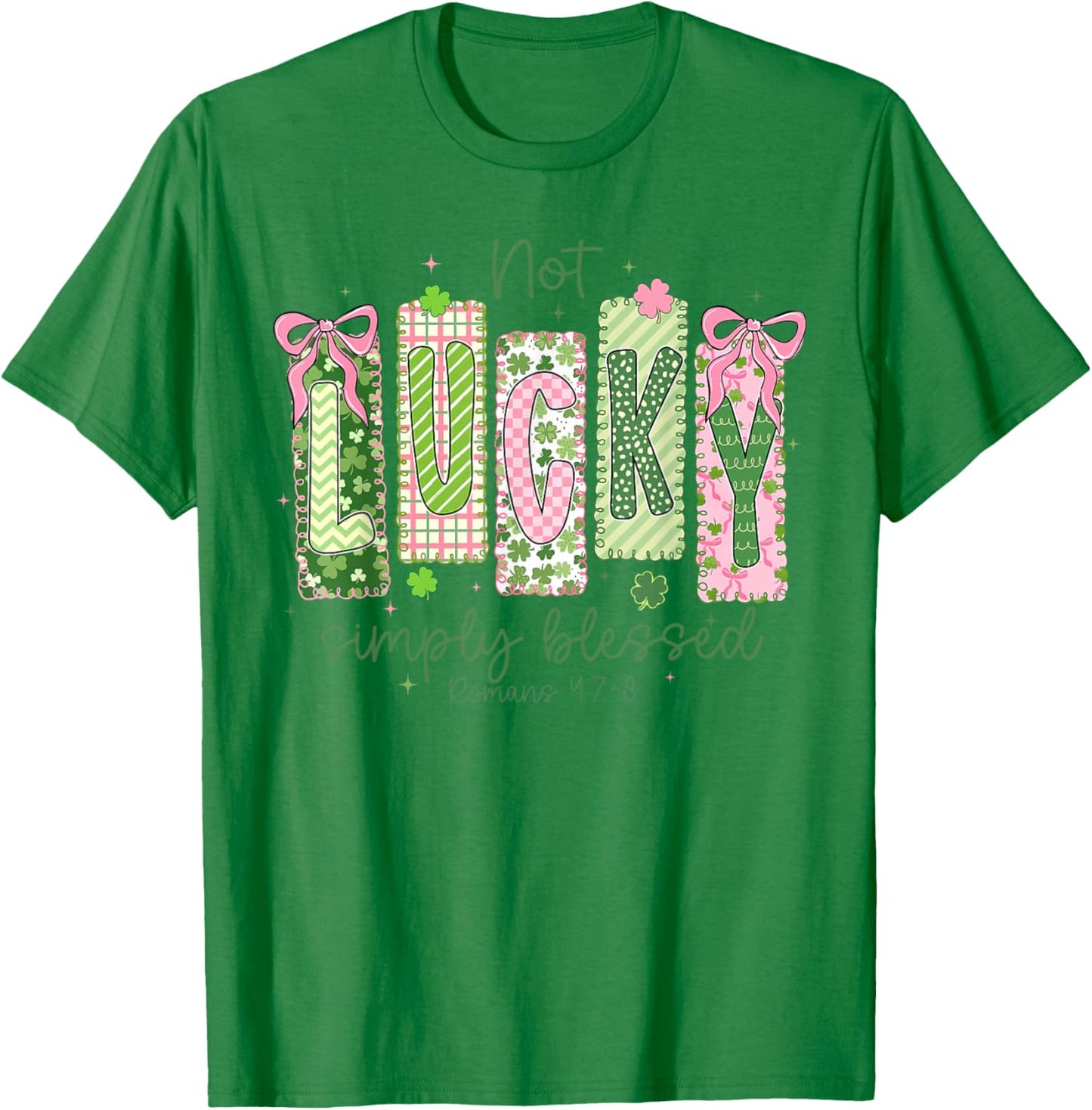 Preppy Patrick's Day Not Lucky Simply Blessed Bow Shamrock T-Shirt - T-Shirt | Irish Green