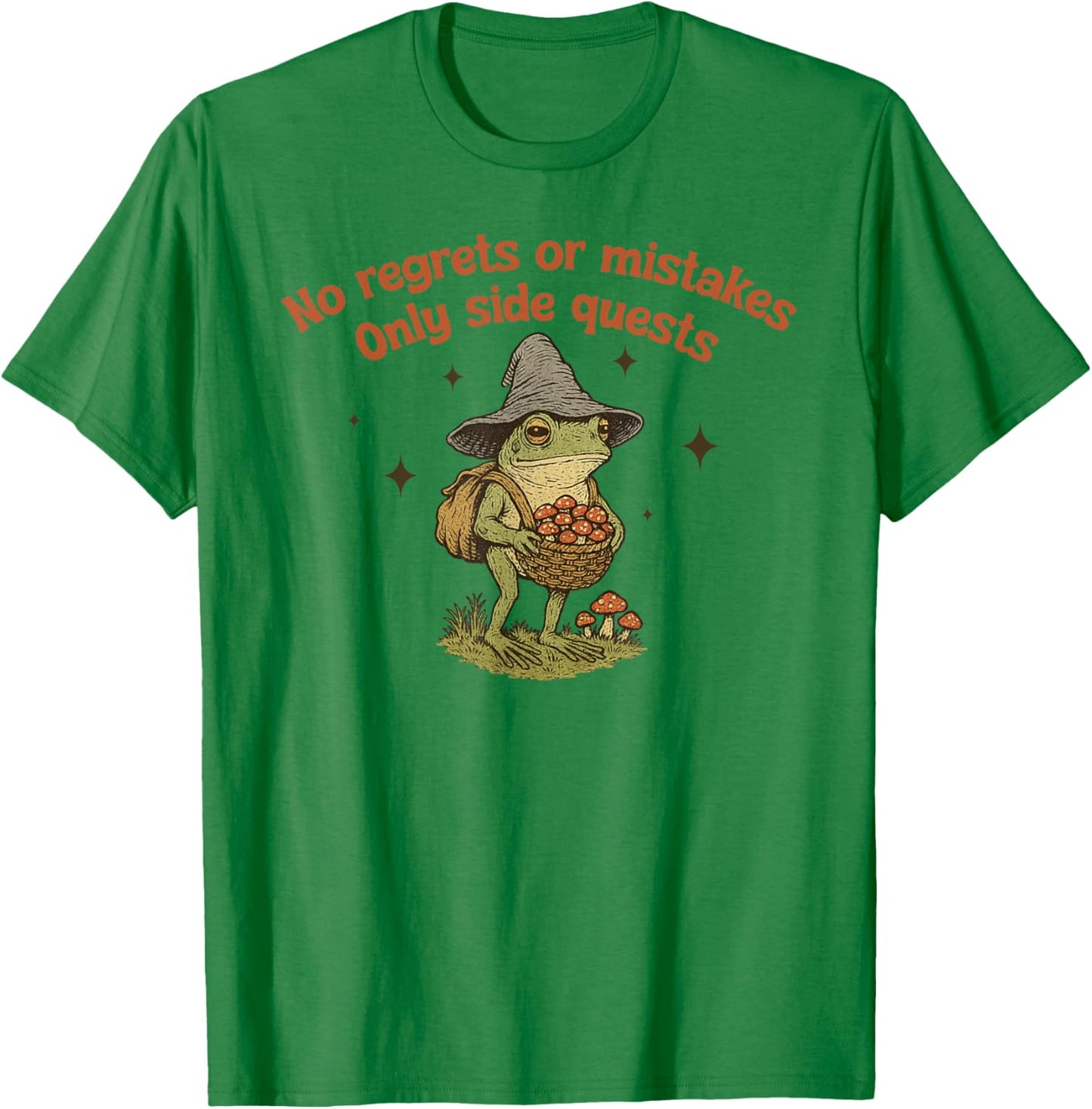 No Regrets Or Mistakes - Only Side Quests Funny Frog Weird T-Shirt - T-Shirt | Irish Green
