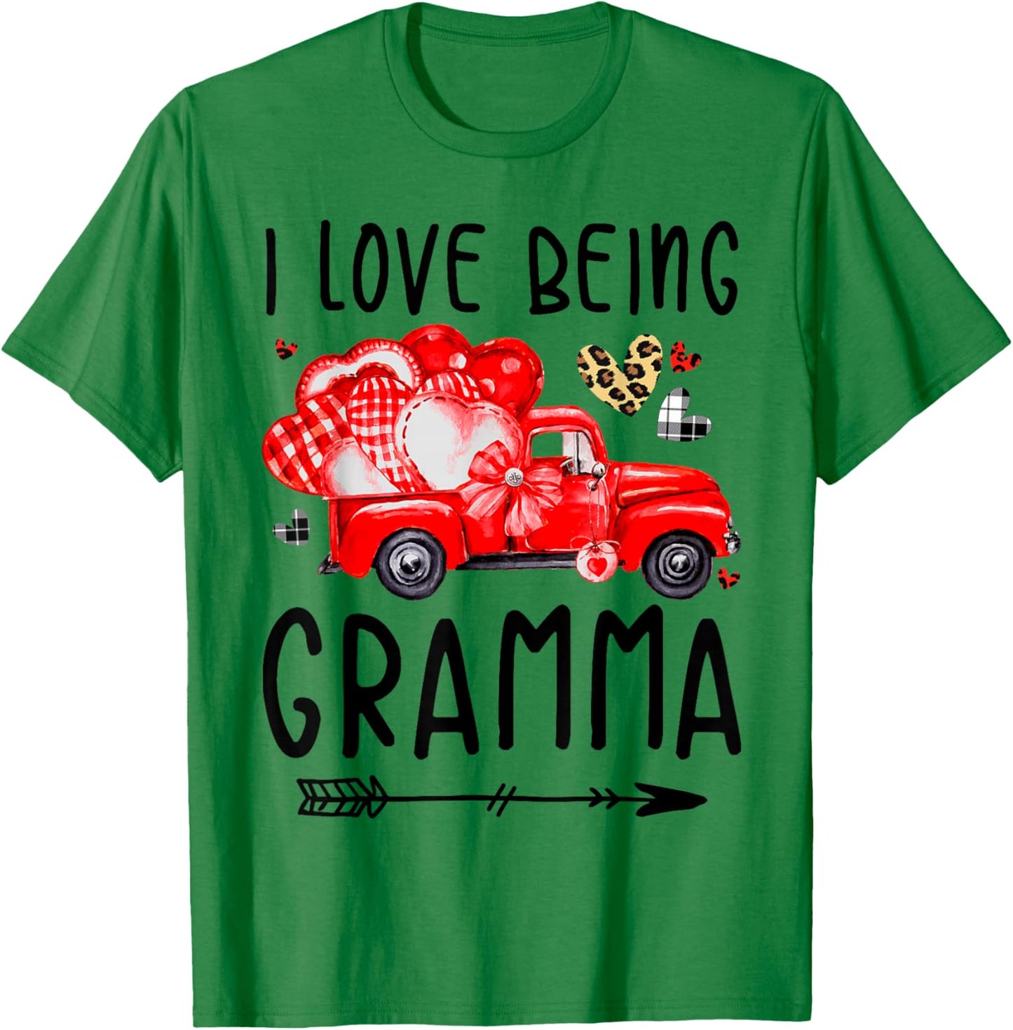 I Love Being Gramma Valentine's Truck Hearts T-Shirt - T-Shirt | Irish Green