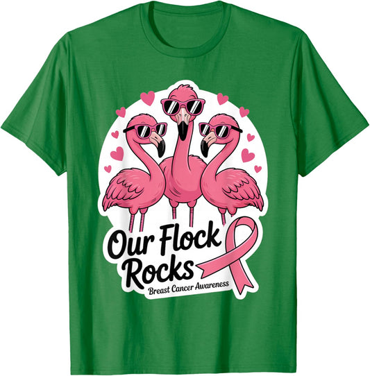 Our Flock Rocks Breast Cancer Awareness Flamingo Pink Squad T-Shirt - T-Shirt | Irish Green
