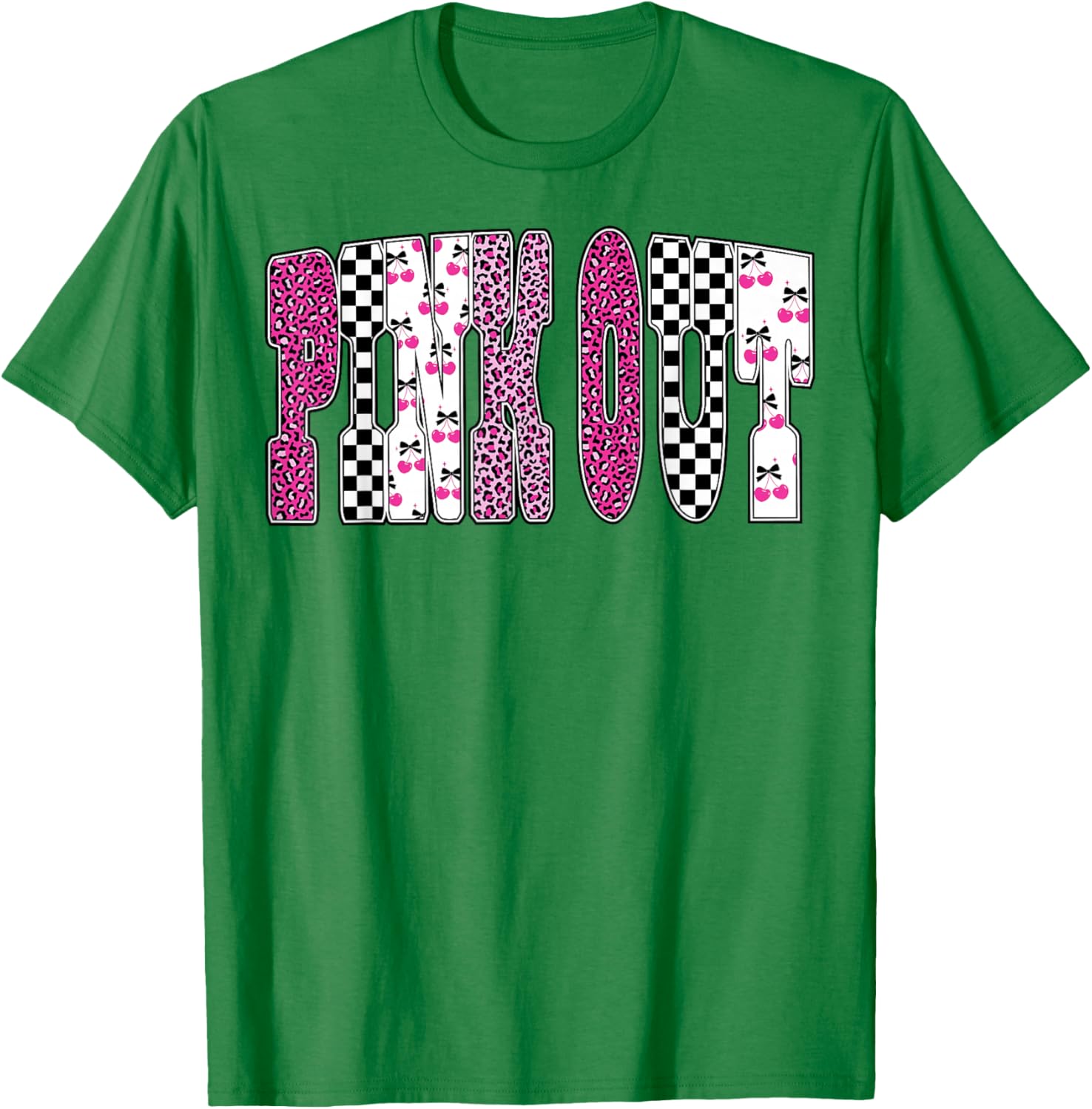 Pink Out Leopard Checkered Breast Cancer Football Game Day T-Shirt - T-Shirt | Irish Green