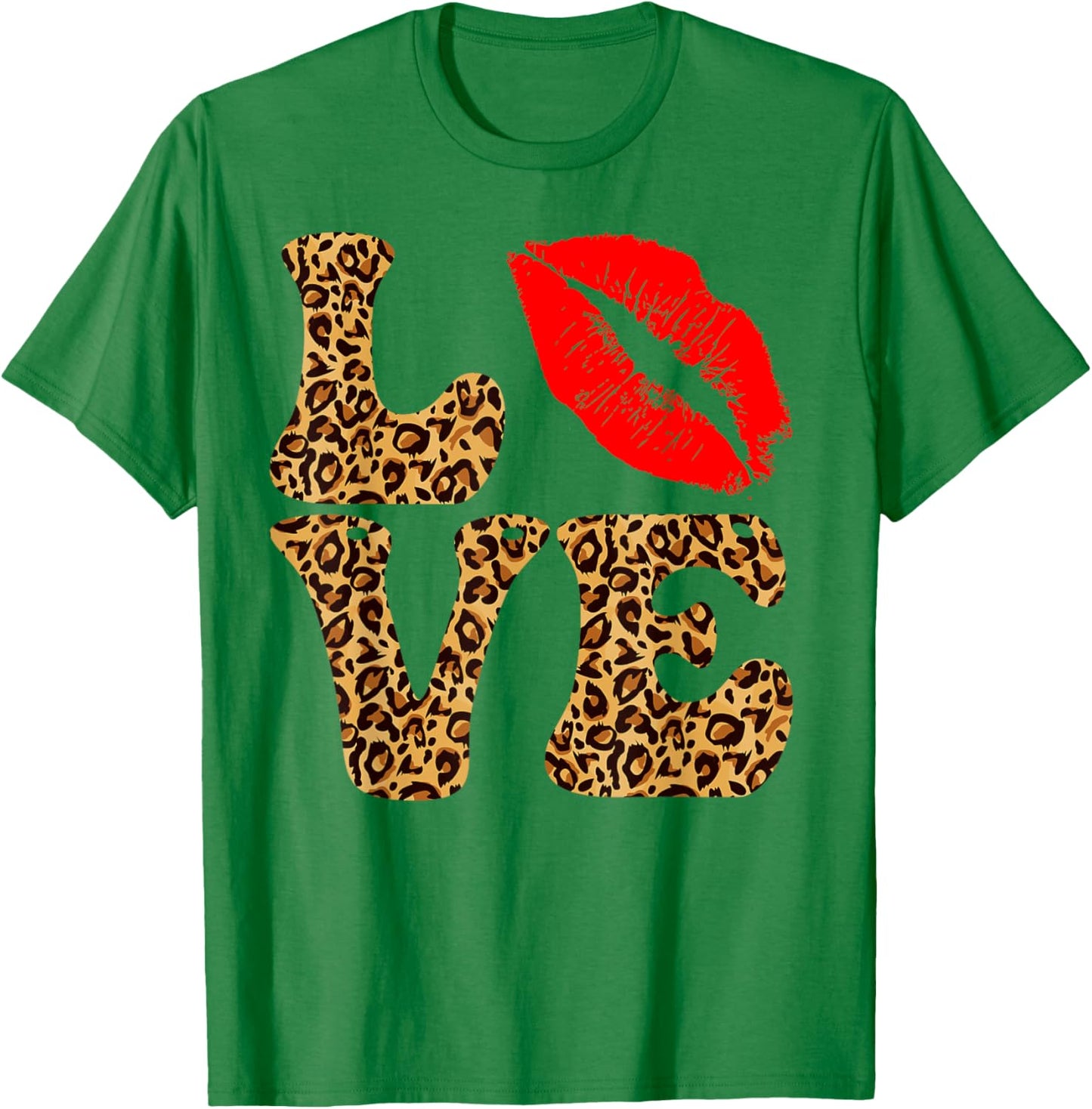 Love Red Lipstick Lips Leopard Happy Valentines Women T-Shirt - T-Shirt | Irish Green