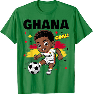 Ghana Kid Goal Cartoon Ghana Flag for Kids T-Shirt - T-Shirt | Irish Green