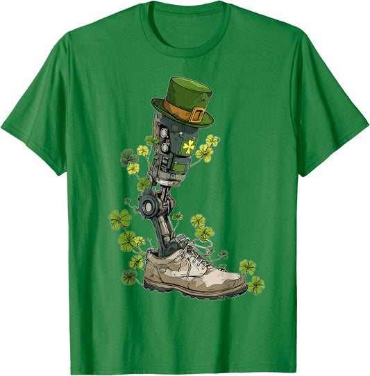 Amputee Prosthetic Amputated St. Patricks Day Pattys Day T-Shirt - T-Shirt | Irish Green