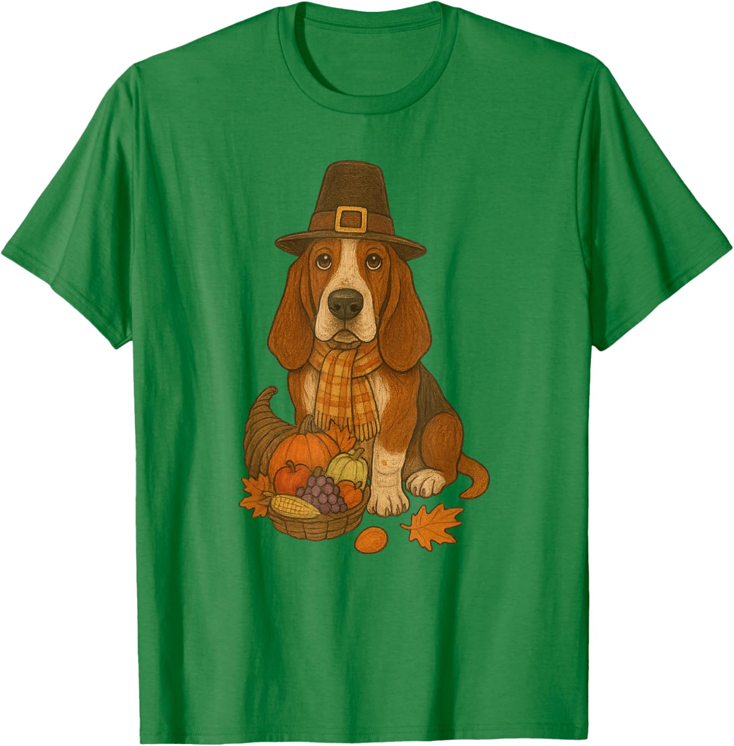 Thanksgiving Basset Hound Dog Cute T-Shirt - T-Shirt | Irish Green