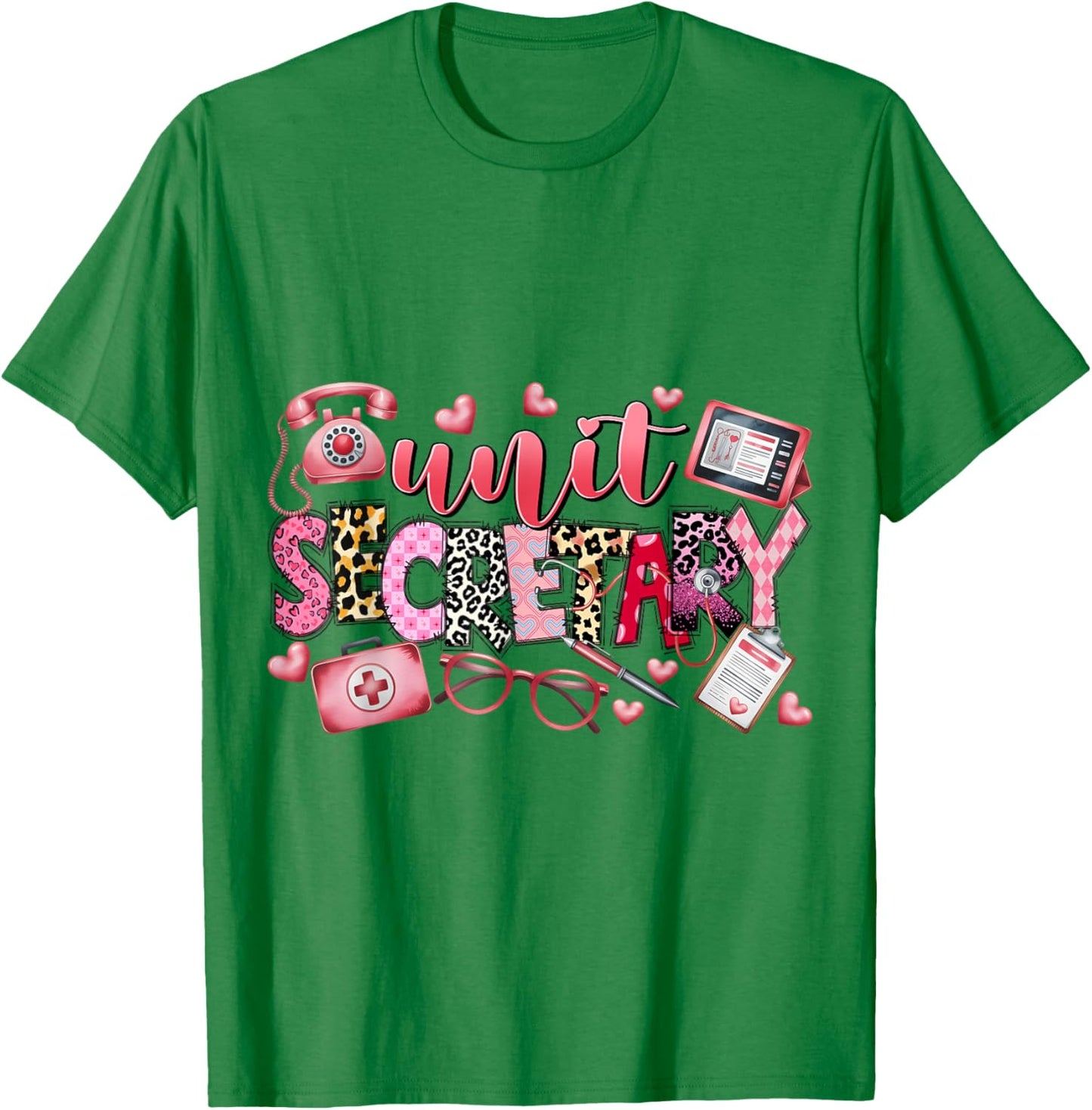 Unit Secretary Medical Admin Support Leopard Print Design T-Shirt - T-Shirt | Irish Green