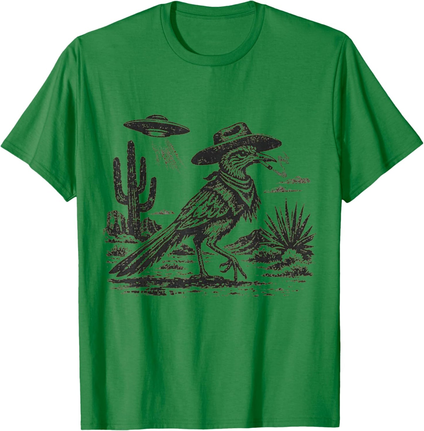Smoking Roadrunner UFO Desert Sarcastic Nature Humor T-Shirt - T-Shirt | Irish Green