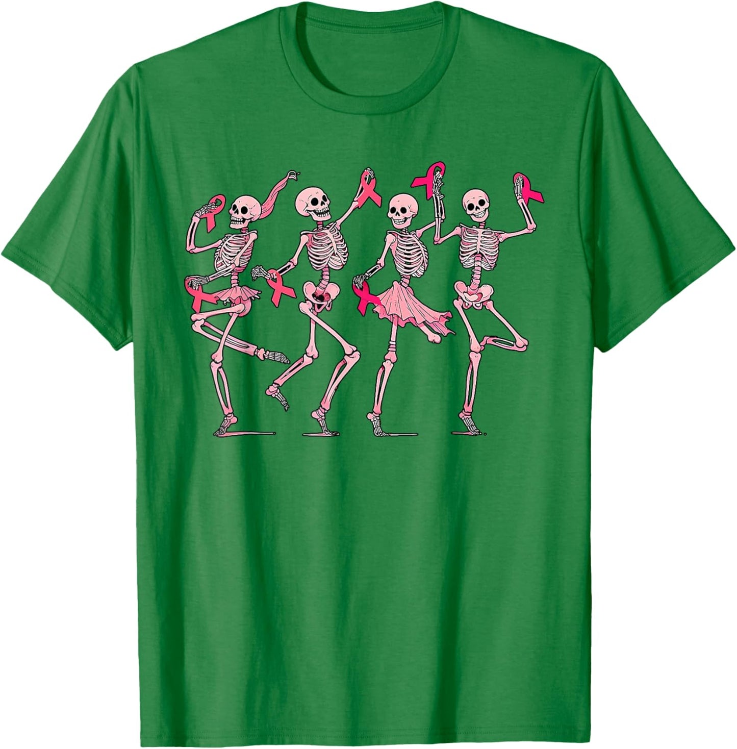 Pink Ribbon Breast Cancer Dancing Skeleton Women Men Kids T-Shirt - T-Shirt | Irish Green