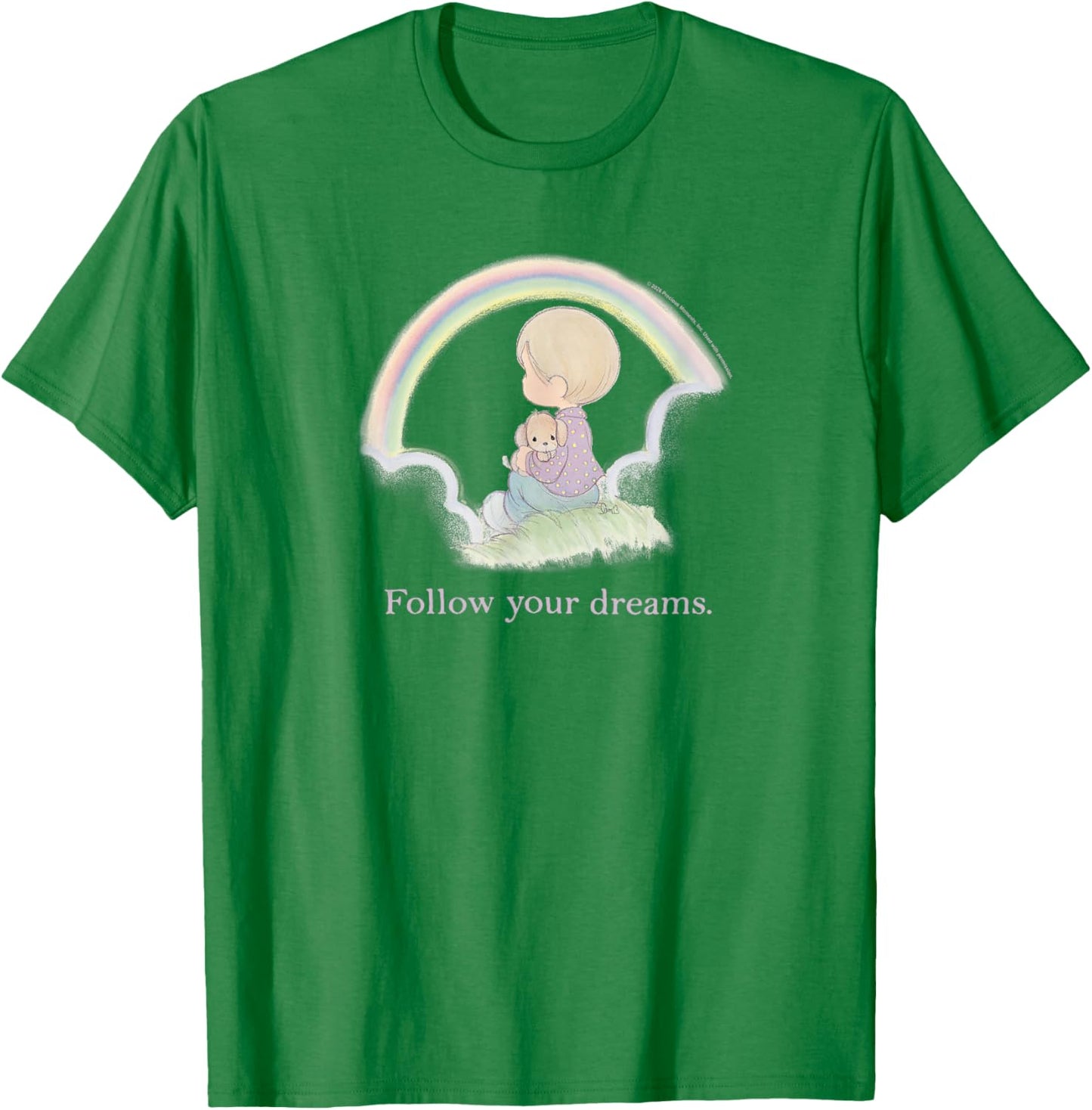 Precious Moments Follow Your Dreams Rainbow Cute Puppy T-Shirt - T-Shirt | Irish Green