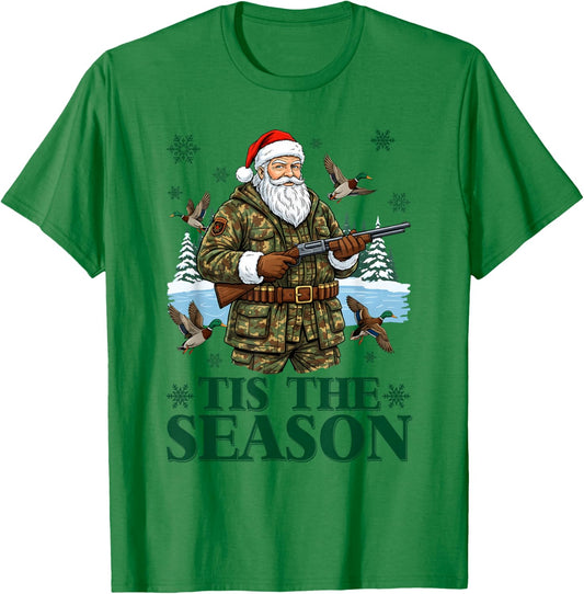 Camo Santa Duck Hunting Funny Hunting Christmas Duck Hunter T-Shirt - T-Shirt | Irish Green