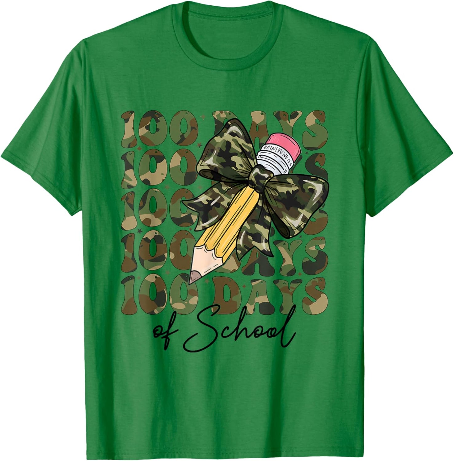 Military Style 100 Days of School Coquette Bow Military T-Shirt - T-Shirt | Irish Green