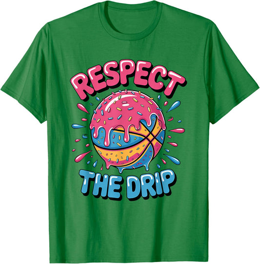 Respect The Drip - Basketball Ice Cream Drip T-Shirt - T-Shirt | Irish Green
