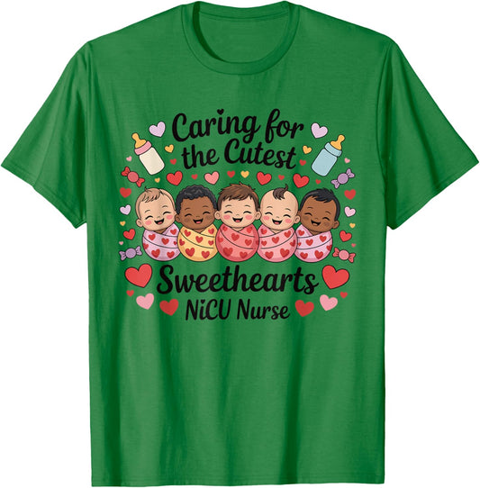 Nicu Nurse Valentines Day Caring for The Cutest Sweethearts T-Shirt - T-Shirt | Irish Green
