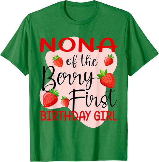 Nona of The Berry First Birthday Girl Strawberry T-Shirt - T-Shirt | Irish Green