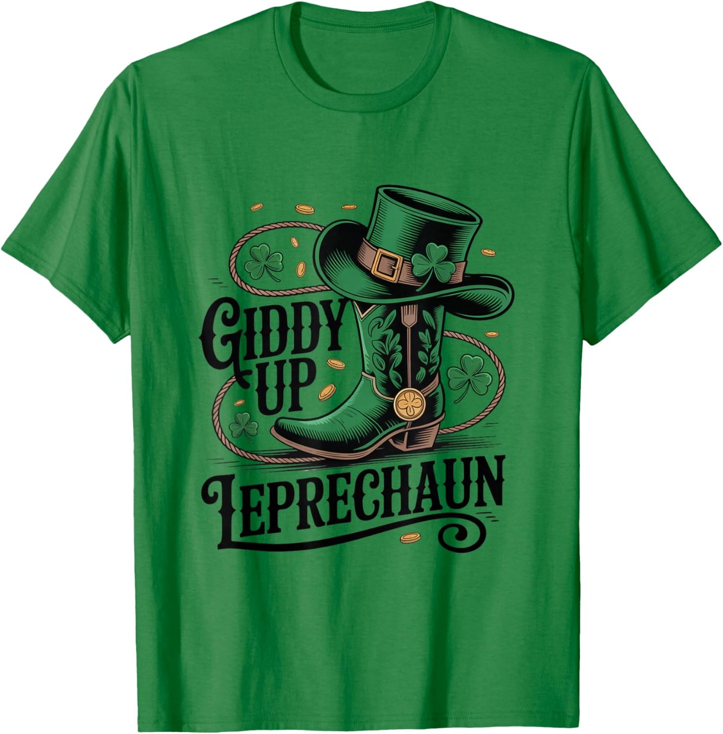 Giddy Up Leprechaun Shirt St Patricks Day Western Cowboy T-Shirt - T-Shirt | Irish Green