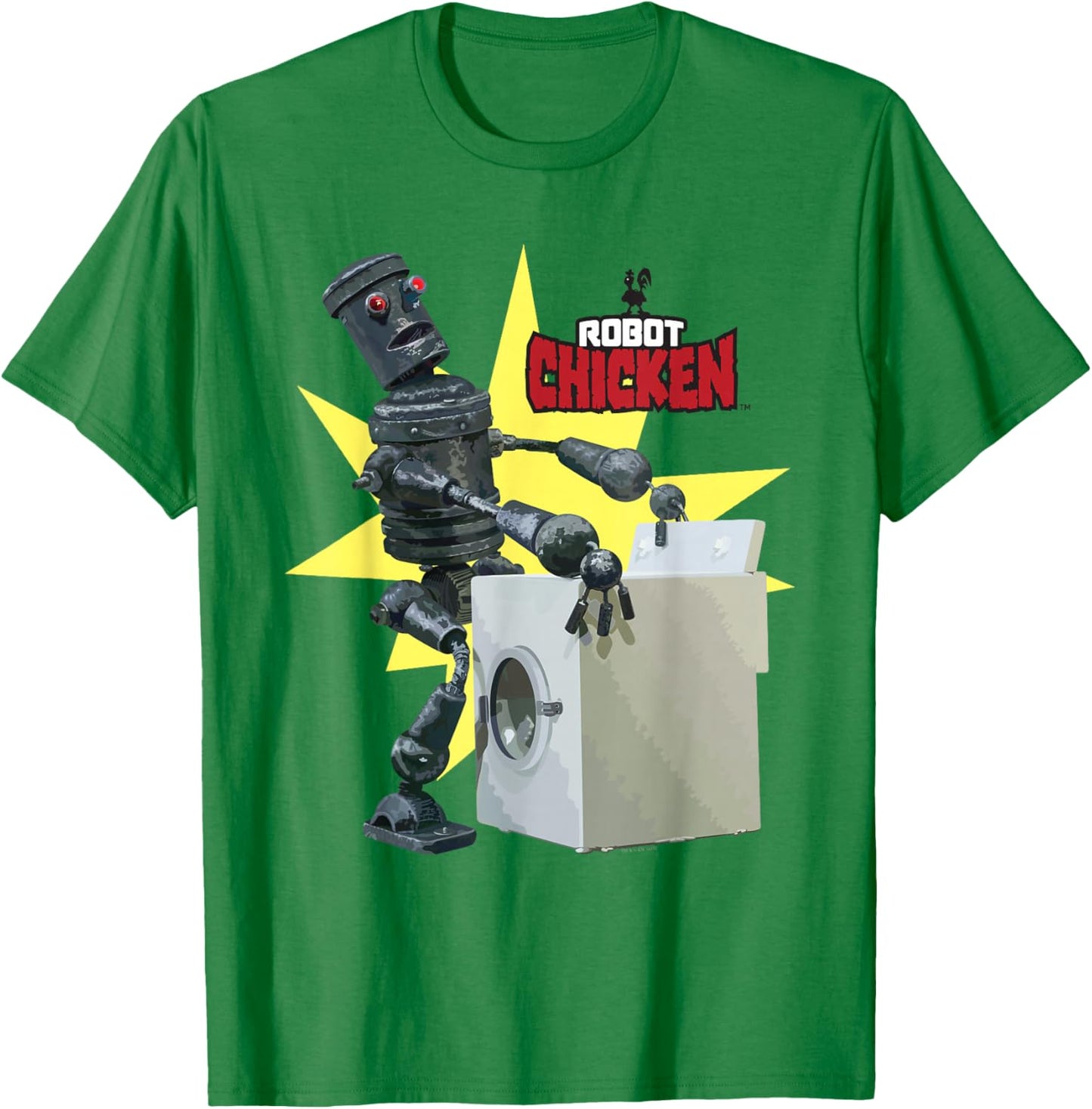 Robot Chicken Funny Robot with Washing Machine Cartoon T-Shirt - T-Shirt | Irish Green